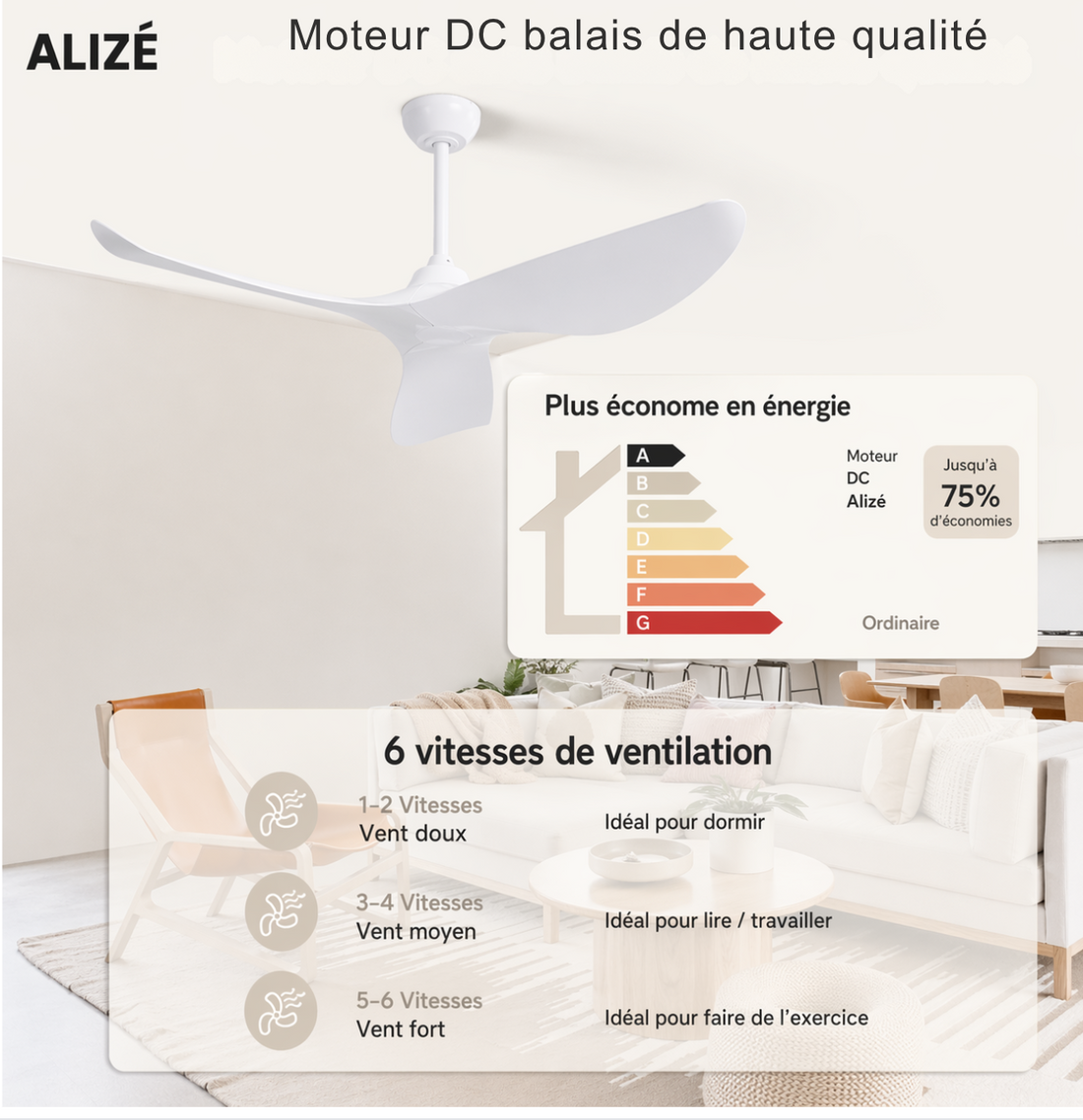 Capraia | Ventilateur design télécommande 97 cm
