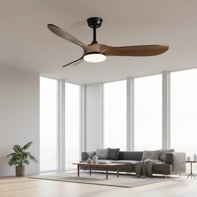 Mistral | Ventilateur vintage noir et bois foncé, LED