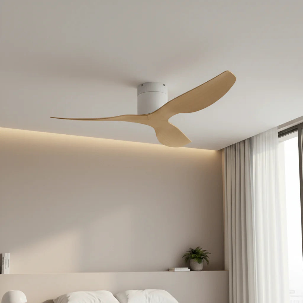 Aspen | Ventilateur ultra-plat blanc et bois clair